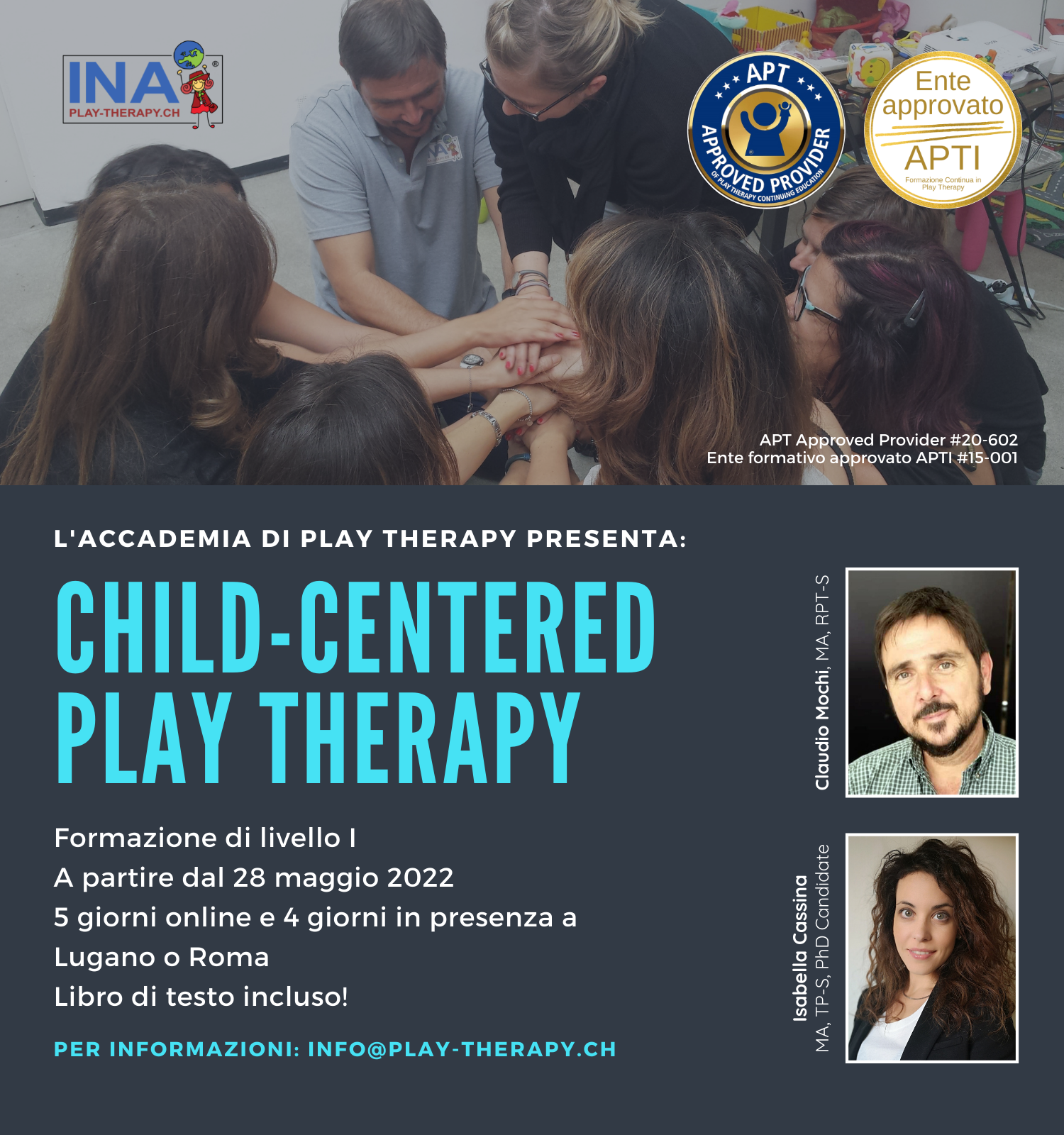 formazione riconosciuta in child-centered play therapy a lugano e roma presentata da claudio mochi e isabella cassina